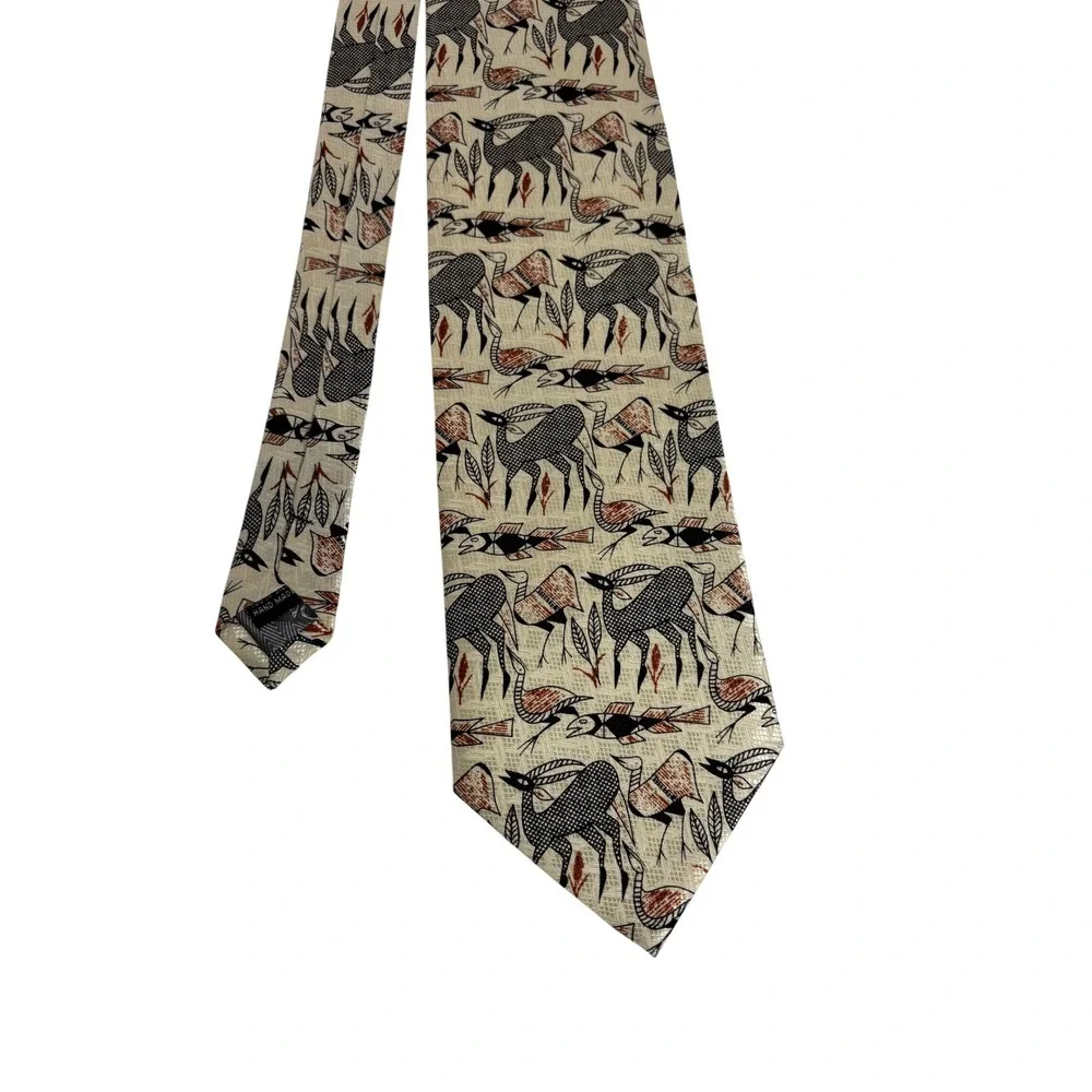 Vintage Don Collection Silk Tie African Wildlife‎ Gazelle Print Handmade